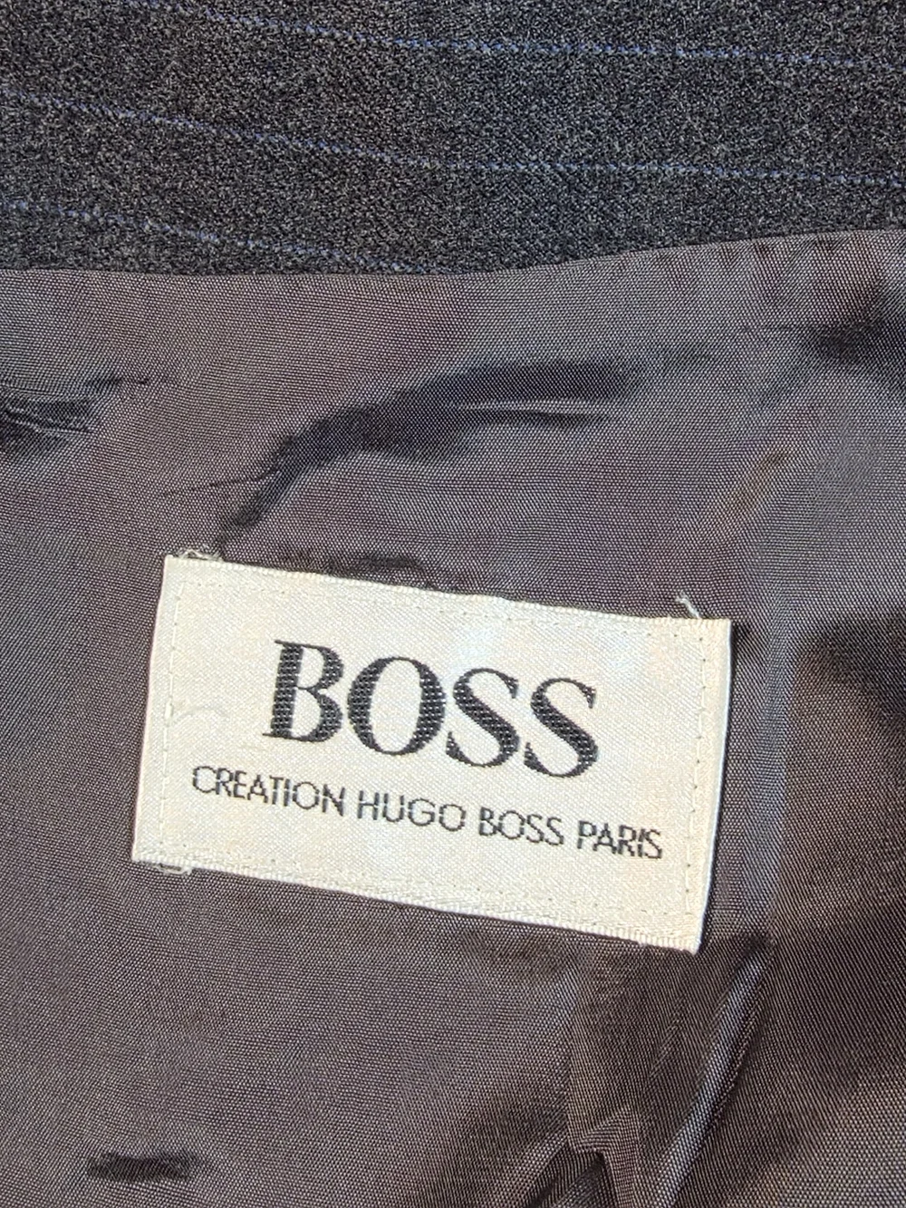 Vintage BOSS Hugo Boss Charcoal Grey Pinstripe Blazer Suit Jacket ~ 42R